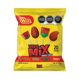 Paletas caramelo macizo Vero  banda fuego 20 pzas