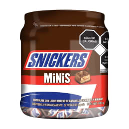 Chocolate Snickers  minis con leche relleno de caramelo 52 pzas de 9 g c/u