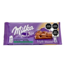 Barra de chocolate con leche Milka  triple sabor a caramelo 90 g