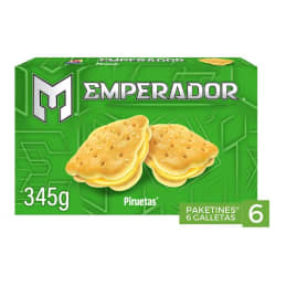 Galletas Gamesa Emperador Piruetas tipo sándwich sabor limón 6 paketines de 57.5 g c/u