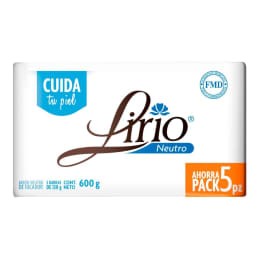 Jabón de tocador Lirio  neutro 5 pzas de 120 g c/u