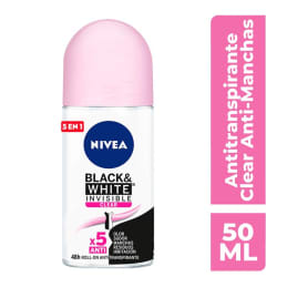 Antitranspirante Nivea Black & White invisible clear 5 en 1 roll on 50 ml