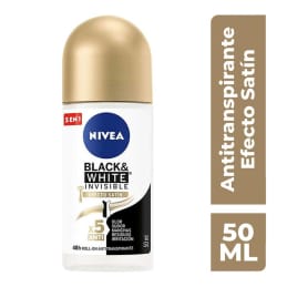 Antitranspirante Nivea Black & White invisible efecto satín roll on para dama 50 ml