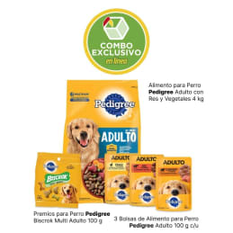 Combo Pedigree  Alimento Adulto Bolsa de 4 kg + 3 Bolsas de 100 g c/u + Premios Biscrok 100 g