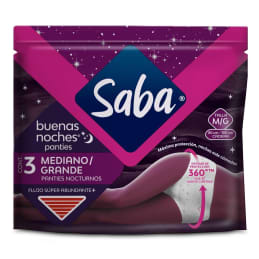 Panties Saba Buenas Noches flujo súper abundante talla M-G 3 pzas